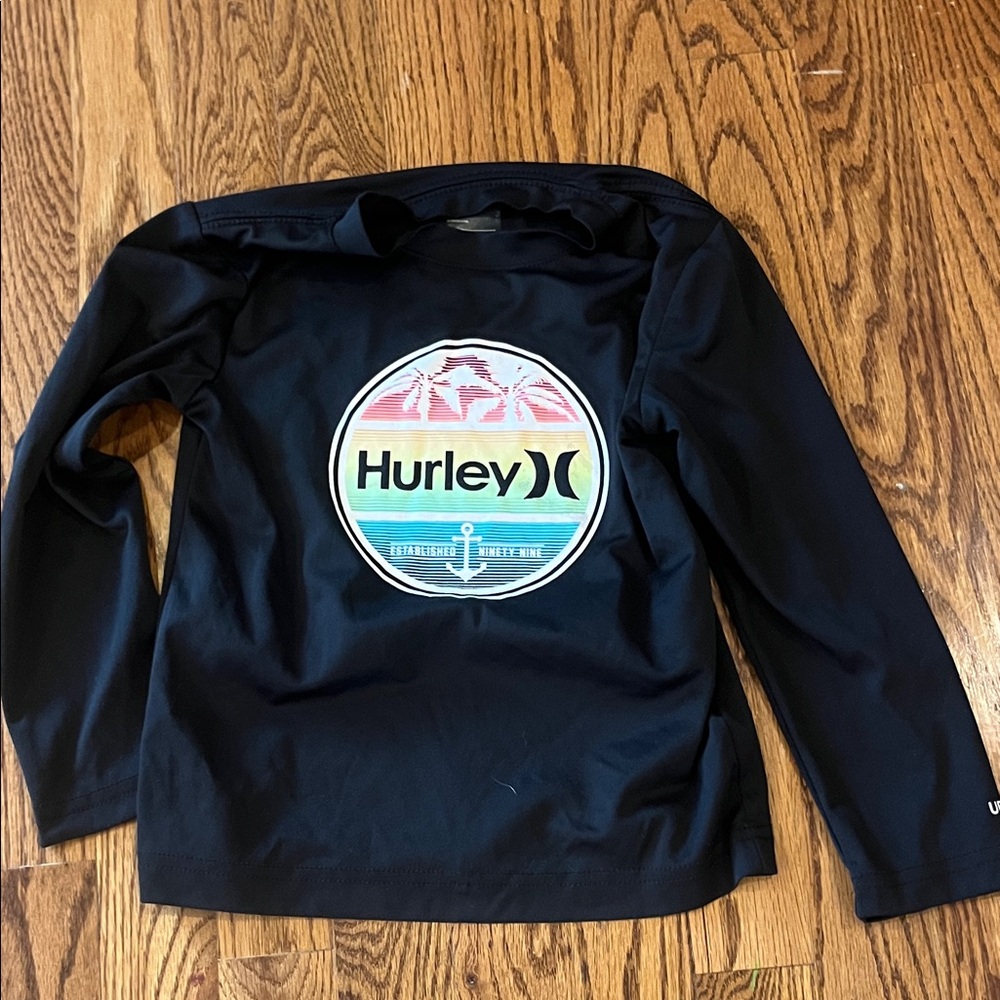 Hurley Black Long-Sleeve Swim Shirt with Rainbow Circle Logo